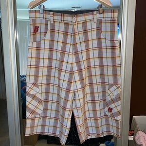 DMX Ruff Rider red yellow six pocket plaid cargo shorts size 38W